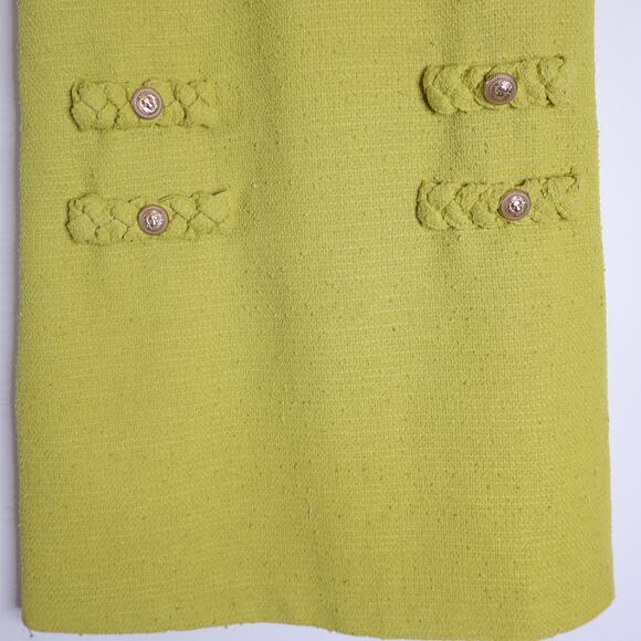 TUCKERNUCK Chartreuse Tweed Jackie Shift Yellow Mini Dress Women's M - Picture 4 of 11